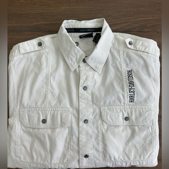 Harley-Davidson Other - Harley-Davidson White Casual Pearl Snap Heavy Weight Short Sleeve Shirt Size M